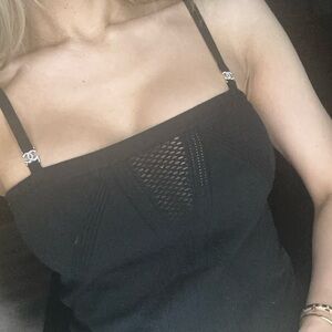 CHANEL Black Top with pearl CCs